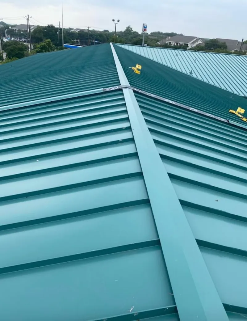 Green commercial metal roof ridge and valley for Metal Roof Repair in Annapolis Neck